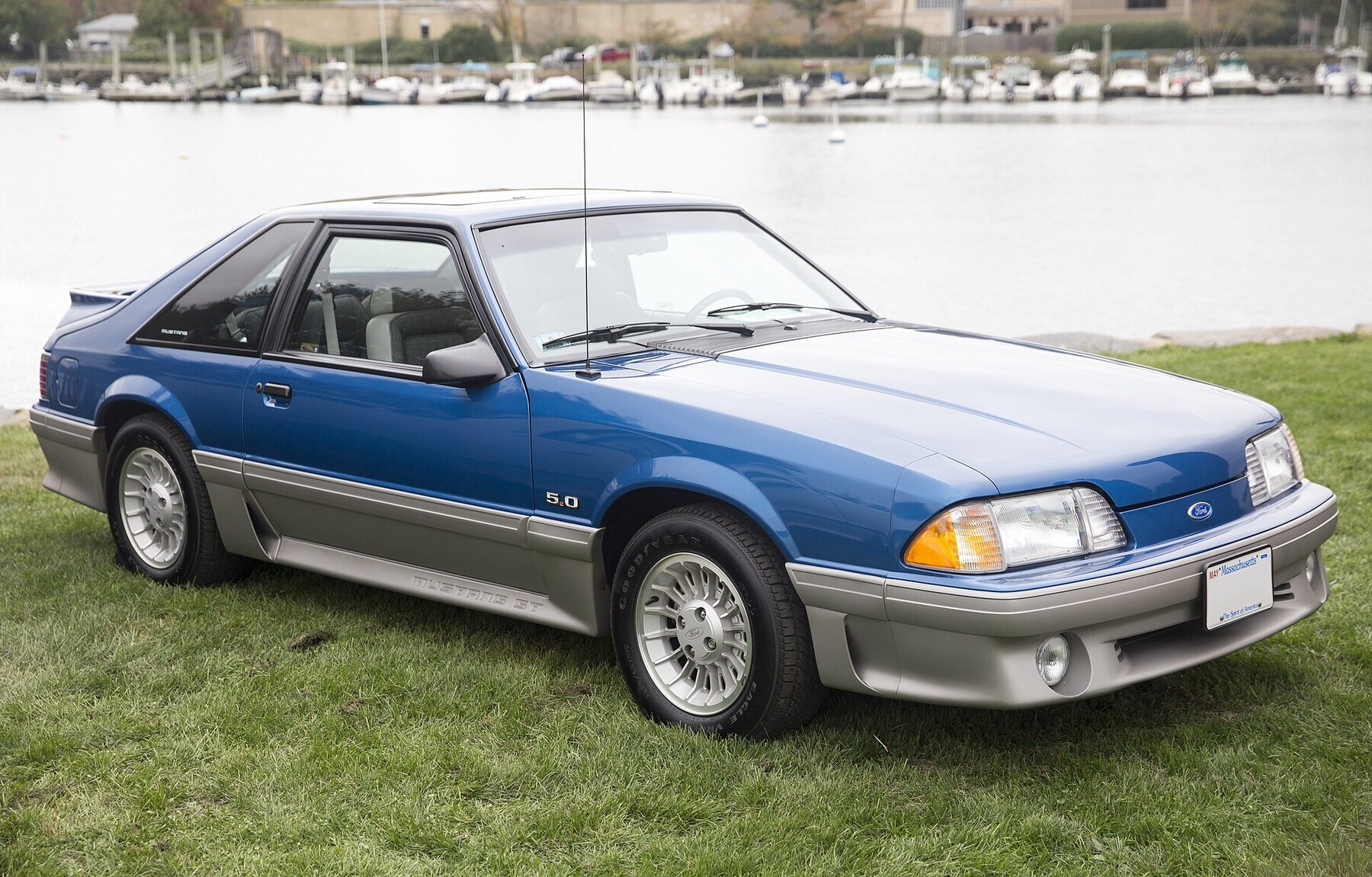 1990 Ford Mustang GT 5.0 Hatchback in Ultra Blue, front right
